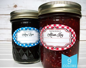 Custom Gingham oval kitchen canning jar labels, jam jar & baked goods stickers for gifts, customized printed From the Kitchen gift for mom