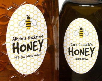 CUSTOM large OVAL Cute Honey labels, customized honey bottle & mason jar labels for backyard beekeepers gifts, honeycomb bee sticker