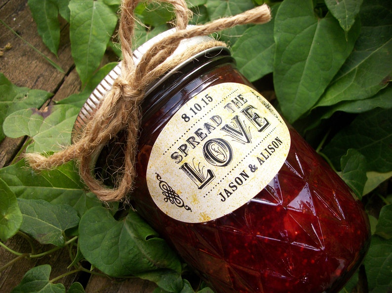 Haf Pint Raspberry Antique Spread the Love Jam Jar Labels, Personalized Printed Bridal ...