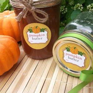 Pumpkin Butter canning jar labels, round mason jar stickers for vegetable preservation, regular or wide mouth mason jar labels image 4