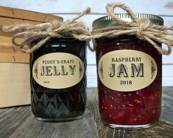 Custom Oval KRAFT paper canning jar labels for Ball quilted jam & jelly jar labels, rustic vintage style jam jar stickers for food in jars