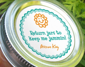 Return Jars to Keep Me Jammin, funny custom round mason jar stickers will get empty canning jars returned, personalized jam jar label