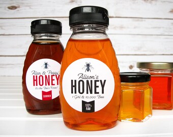 Personalized Colorful honey labels, custom printed bottle & jar tags printed with YOUR text for family farm apiary gift or product labelling