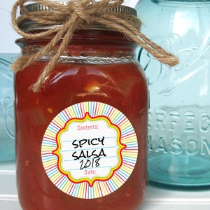 Rainbow canning jar labels, round mason jar labels for fruit & vegetable preservation, jam jelly jar labels, colorful kitchen labels image 7