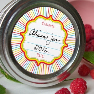 Rainbow canning jar labels, round mason jar labels for fruit & vegetable preservation, jam jelly jar labels, colorful kitchen labels image 3