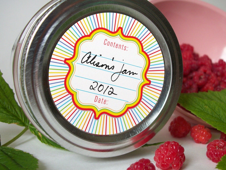 Rainbow canning jar labels, round mason jar labels for fruit & vegetable preservation, jam jelly jar labels, colorful kitchen labels image 3