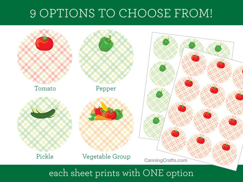 Plaid Vegetable Canning Jar Labels Round Veggie Mason Jar - Etsy
