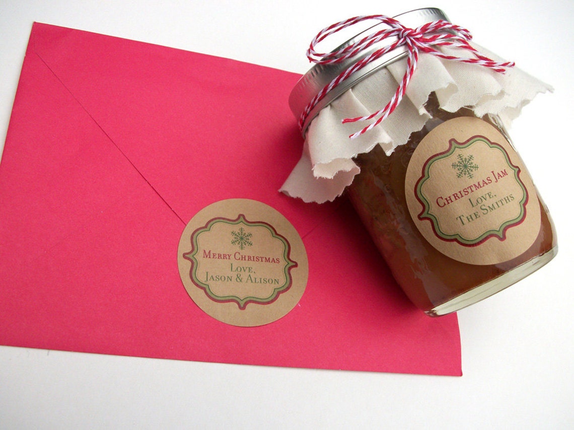 Custom KRAFT Christmas canning jar labels round personalized | Etsy