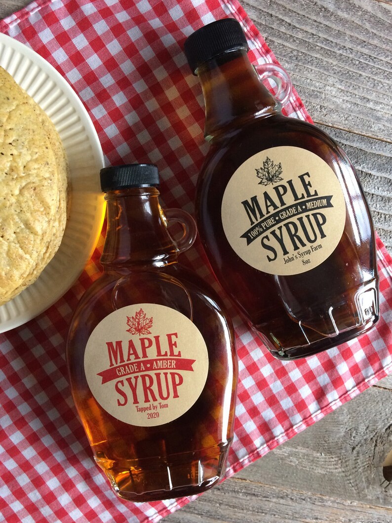 red /& black canning jar stickers customized round kraft paper labels print with YOUR text Custom Traditional Maple Syrup bottle labels