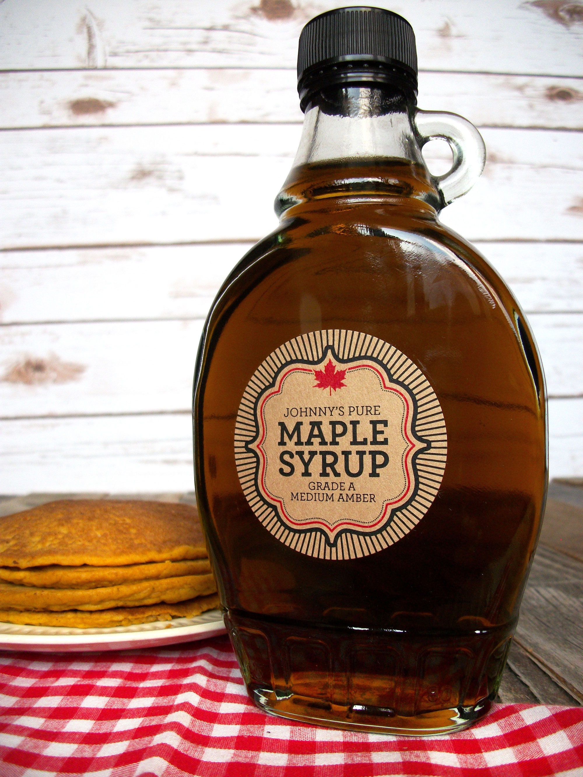 Syrup Paper Custom Kraft Burst Maple Syrup Labels, Black & Red Kraft Paper Sticker ...