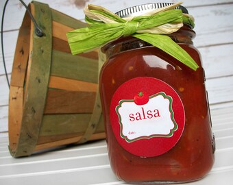 Cute Salsa Tomato canning jar labels, round red mason jar stickers for vegetable preservation, salsa jar labels are great gift for gardeners