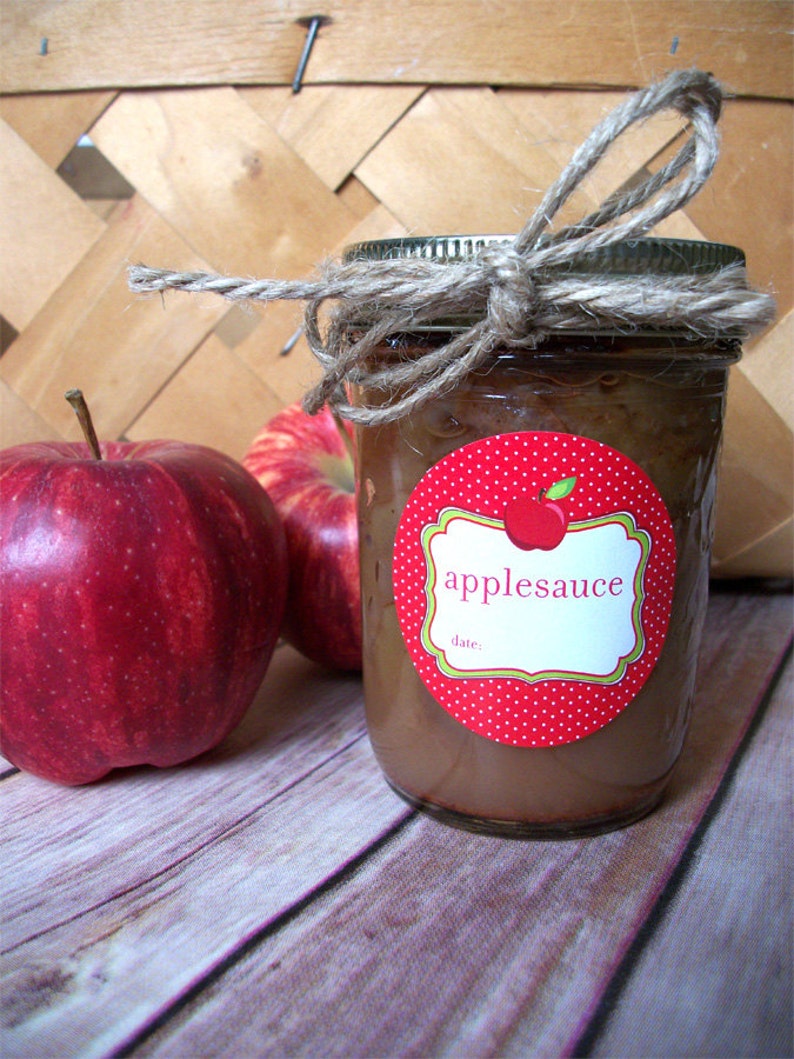 Applesauce canning jar labels round red apple mason jar | Etsy