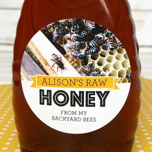 Etiquetas personalizadas para frascos y botellas de miel de Busy Bees, pegatinas redondas para frascos de miel con forma de panal personalizadas con SU texto, regalo para apicultores de traspatio