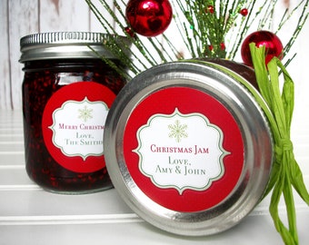 Custom Red Christmas canning labels, round holiday mason jar stickers, baked goods stickers, personalized holiday Christmas gift jar labels