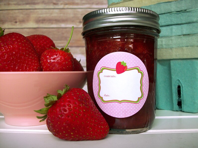 Cute Pink Strawberry Canning Jar Labels Round Mason Jar Etsy