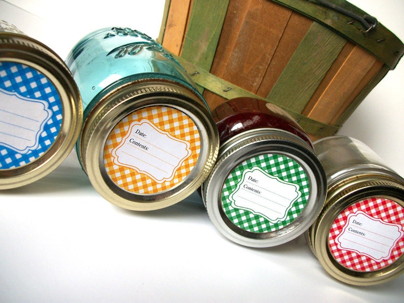 Classic Gingham Canning Jar Labels Round Mason Jar Stickers Etsy