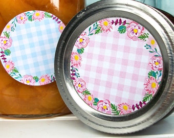 Cottage Chic Wreath canning jar labels, round flower canning labels for fruit preservation jam & jelly mason jar labels, baby shower favors