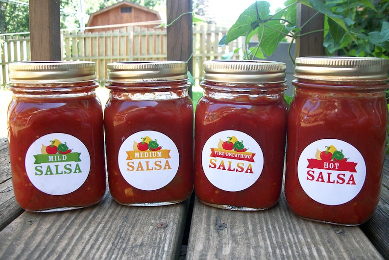 Mild Medium Hot Salsa Canning Labels Round Mason Jar Etsy