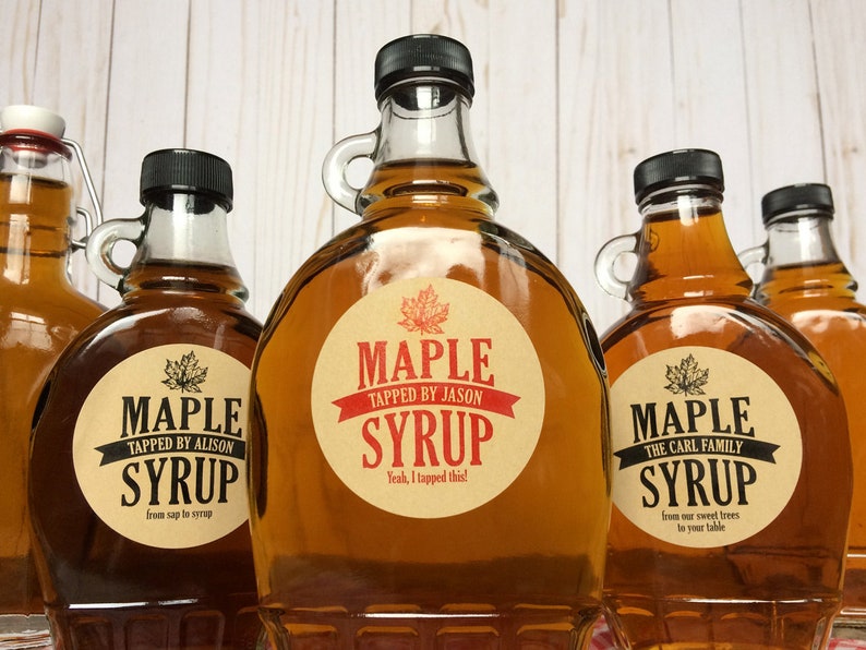 red /& black canning jar stickers customized round kraft paper labels print with YOUR text Custom Traditional Maple Syrup bottle labels