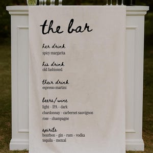 Fabric Bar Sign, Custom Fabric Bar Menu, Wedding Bar Menu, Personalized Fabric Cocktail Menu, Minimalist Wedding, His and Hers Bar Sign