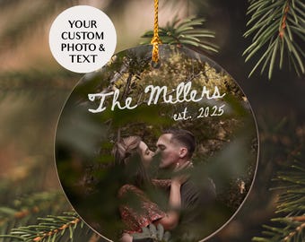 Personalized Wedding Photo Ornament: First Christmas Married Gift