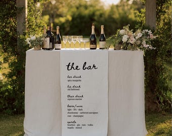 Fabric Bar Sign, Custom Fabric Bar Menu, Wedding Bar Menu, Personalized Fabric Cocktail Menu, Minimalist Wedding, His and Hers Bar Sign