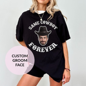 Chemise de célibataire personnalisée aux couleurs du confort pour le visage du marié : t-shirt assorti western cow-girl