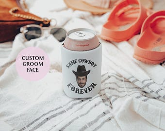 Personalized Bachelorette Can Cooler: Custom Groom Face Party Favors