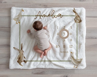 Personalized Baby Milestone Velveteen Plush Blanket, Custom Newborn Gift