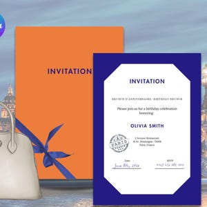 Designer Minimalist LV style Birthday Brunch Invitation Card, Editable