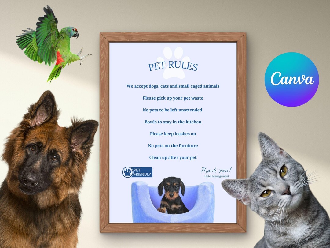 Editable Hotel /guest House/ Airbnb Pet Friendly Pet Rules Template