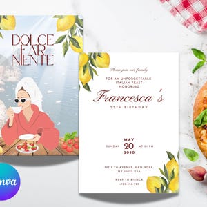 Italian Style Coastal Birthday Girl Invitation Template - Dolce Far Niente/ Dolce Vita ,Editable
