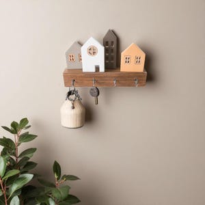 Portachiavi in legno con motivo a cartoni animati - Appendino da parete per borse, cappelli, cappotti / Gancio portaoggetti per ingresso e grazioso organizer per la casa