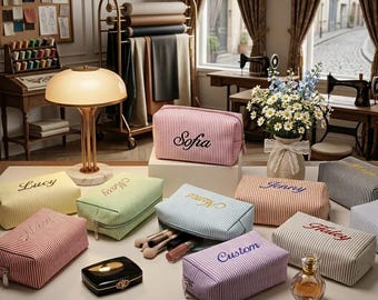Neceser personalizado con nombre bordado - Organizador de cosméticos para damas de honor - Neceser portátil de viaje para el cuidado de la piel - Bolsa de maquillaje personalizada