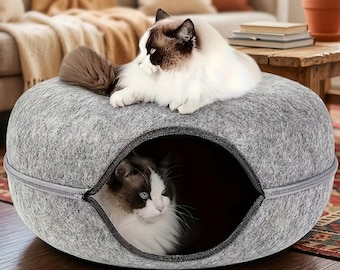 Cuccia per gatti in feltro a forma di grotta – Tunnel a ciambella con cerniera, nido per animali domestici in lana antigraffio