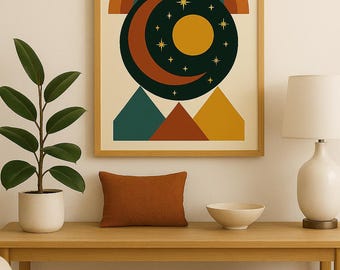 Impressão artística geométrica celestial – Decoração moderna estilo boho (Download digital)