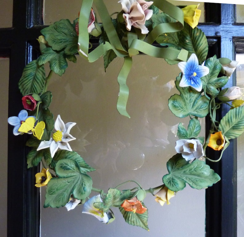 Vintage Petite Chose Dresden 1205 Painted Spring Floral Wreath No
