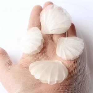 May include: Four white, translucent, shell-shaped flower petals.