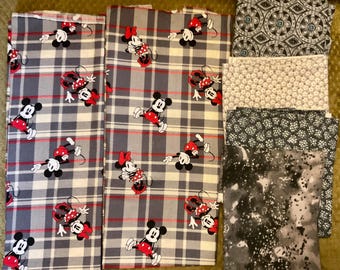 Lot de tissus Mickey et Minnie Mouse avec coordonnées