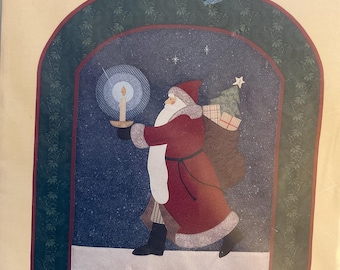 Petite courtepointe à accrocher au mur avec motif Père Noël à l'ancienne avec bougie