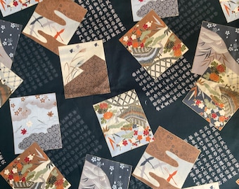 Tissu vert menthe Seven berry avec des grues et des nuages japonais