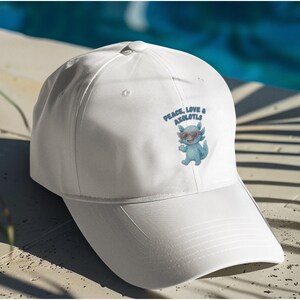 Axolotl Peace Baseball Cap Cotton Hat Gift | Adjustable Fit Hat | Lotty and Finn Original Design | Peace, Love & Axolotl Collection