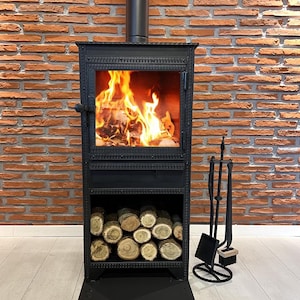 Everest Wood Stove Fireplace, Luxury Glass Livingroom Fireplace Heater, Stove Fireplace With Oven, 110 KG , - 242 IBS, Heavy Fireplace