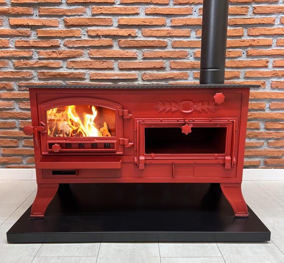 Cappadocia Wood Stove Fireplace With Side Oven Cooker, RED Color, Luxury  Glass Fireplace Heater, Stove Fireplace With Oven, 85 KG 187 IBS