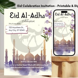 Eid Al-Adla-Einladung Bearbeitbare EID-Einladung, die Sie drucken oder digital mit anderen teilen können EID evite am besten für EID-Feiern, Mittagessen usw