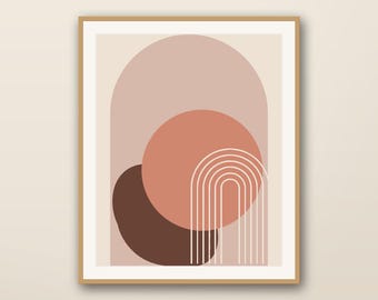 Muurdecoratie in mid-century modern stijl, abstracte boho-print in terracotta, neutrale woondecoratie, printbare digitale download, housewarmingcadeau.
