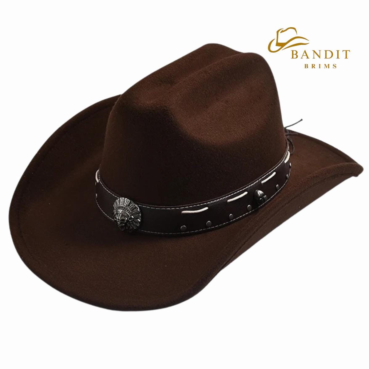 Unisex Brown Rugged Steerhead Accent Band Western Cowboy Hat Austin Accent Leather Cowboy Hat Band | Greeley Hat Works main image 4