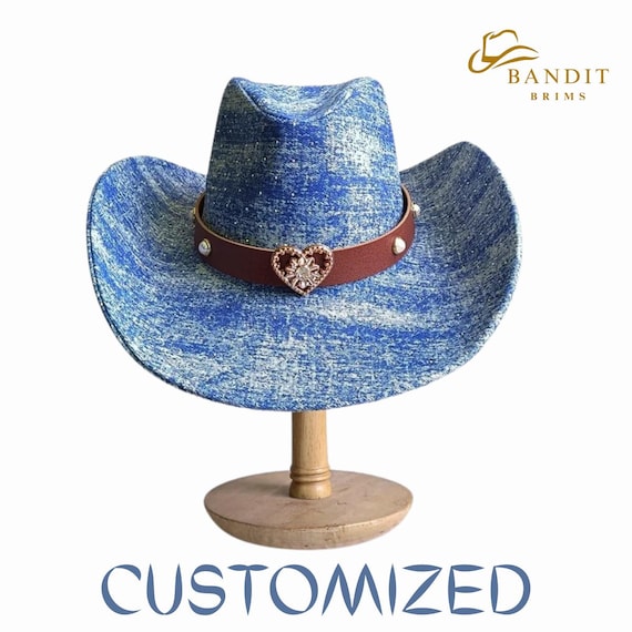 Unisex Blue Distressed Cowboy Western Hat Gone Country Rio Royal Blue - Straw Bangora Cowboy Hat  main image 4