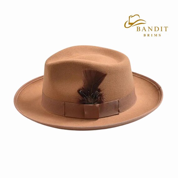 Vintage Wide Brim Felt Fedora Hat with Feather Accents, Cotton Polyester Blend Women main image 2