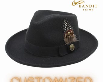 Herren Fedora aus Wollfilz mit Federband-Klassischer Vintage-Stil